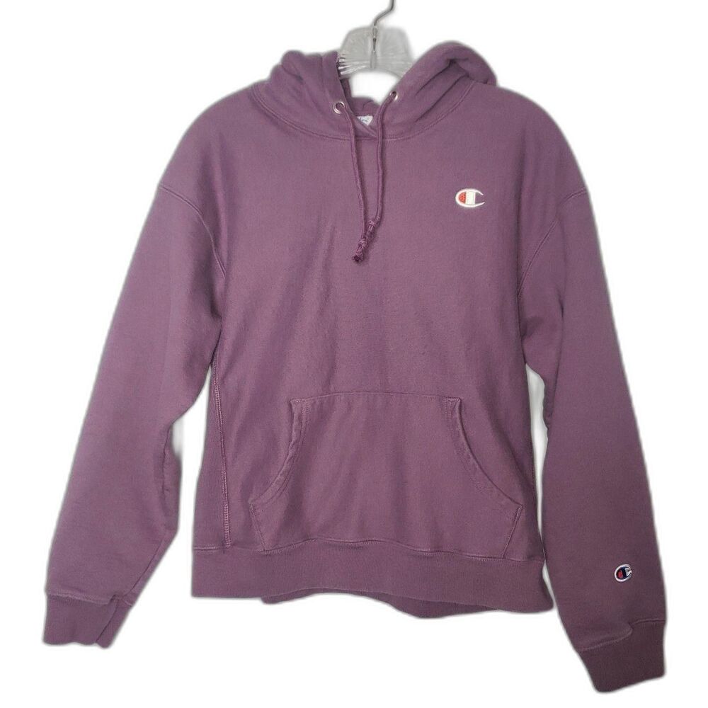 Champion Hoodie Womens Large Purple Reverse Weave Pullover Sweatshirt Logo GF857